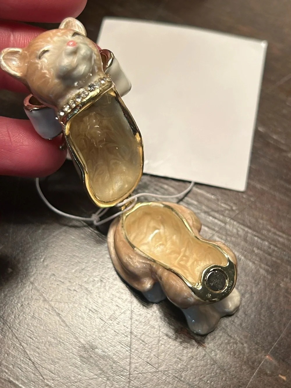 Porcelain Cat Figurine with Gold Accent - Brown and White